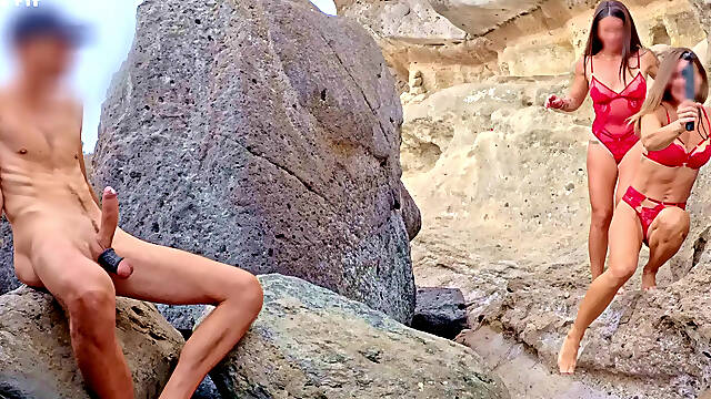 Brunette whores hunt cock while nude photoshoot on the beach