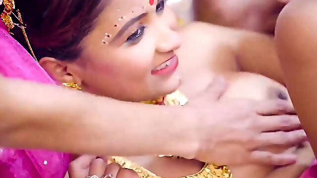 The Indian bride with big boobs blindfolded and gang-banged
