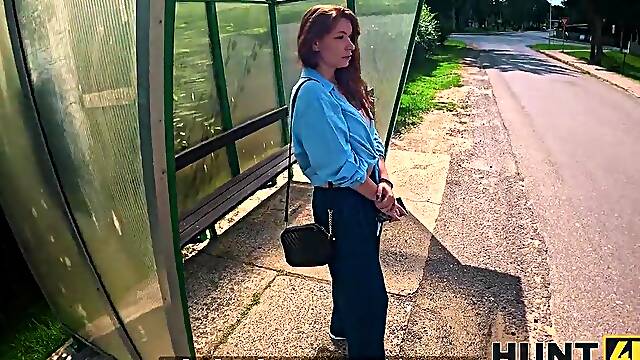 HUNT4K. Redhead chick was indeed shy to bang whilst girlfriend was watching